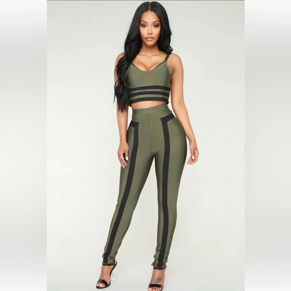 Fashion Nova Matching Olive Pants Set - Picture 3 of 16